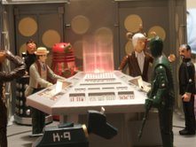 Dapol Tardis Console Room with Dapol Tetrap, Davros,  7th Doctor (light coat), Red Dalek, K-9, 3rd Doctor, Ice Warrior and The Master